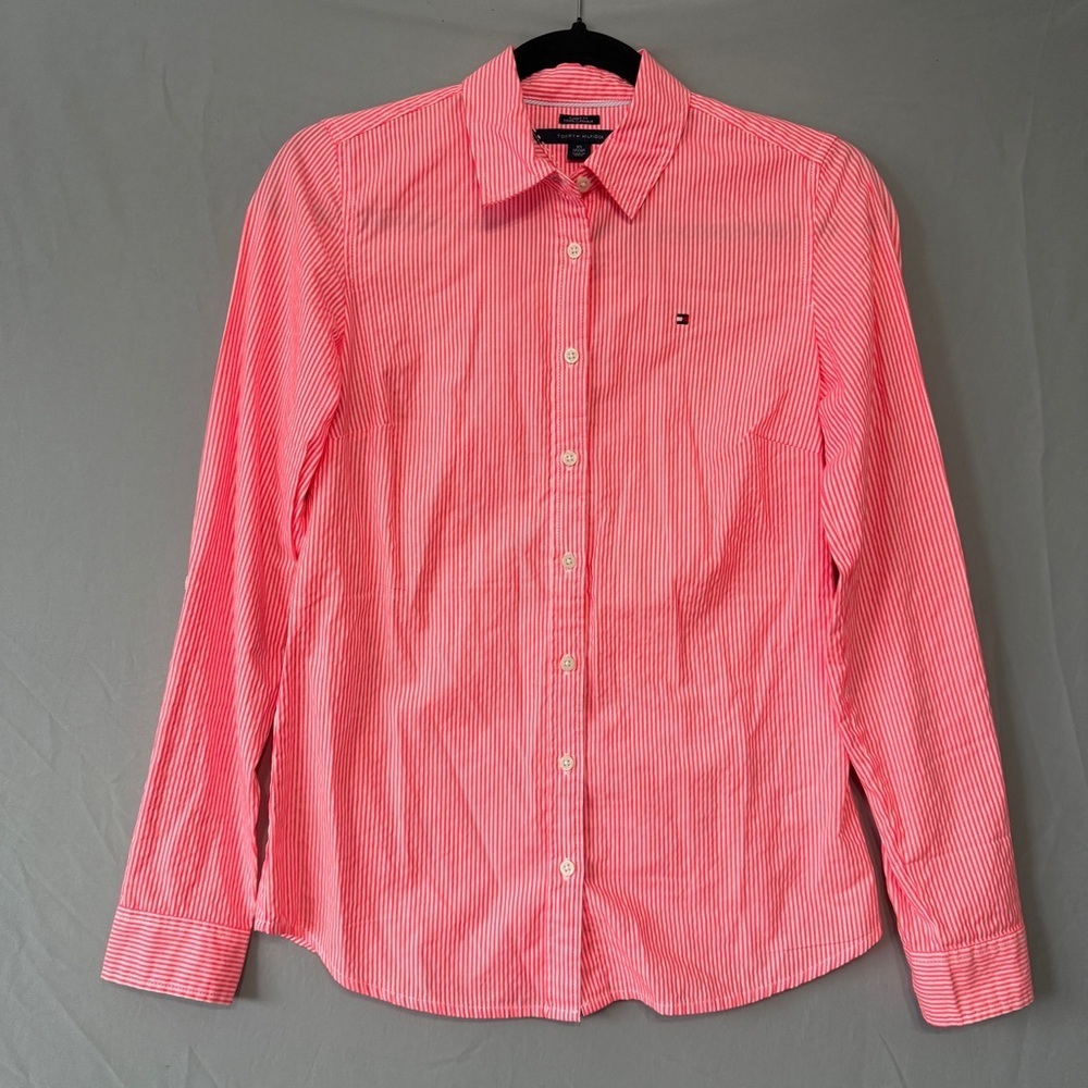 Tommy Hilfiger Womens Stripe Button Up Dress Shirt XS Classic Fit Bold Office